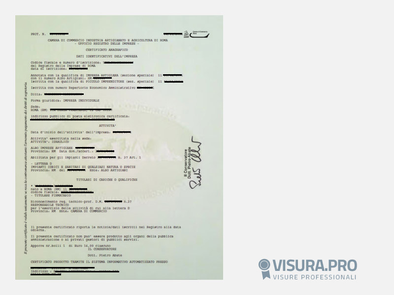 Certificato Camerale Artigiano