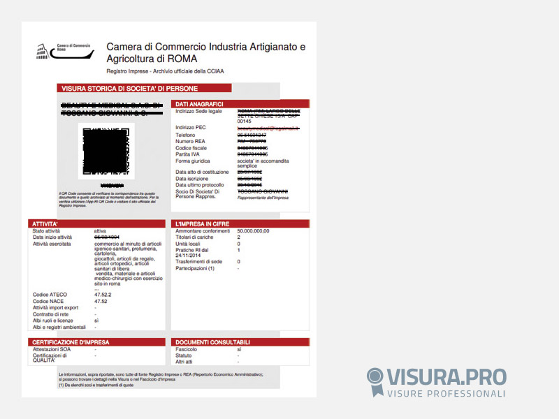 Visura Camerale Storica - Società di Persone