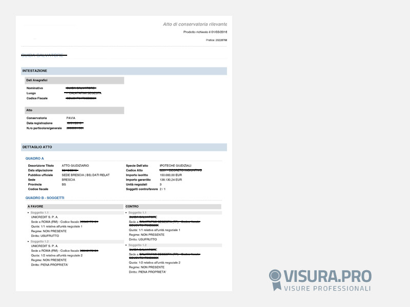 Visura Protesti, Pregiudizievoli e Procedure Concorsuali Persona Fisica