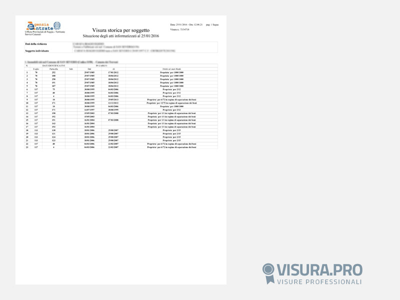 Visura Catastale Storica Persona Fisica